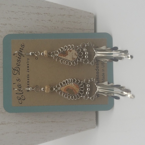 1591- Leopard Natural Stone Women's Handmade Earrings NWT - Picture 1 of 4